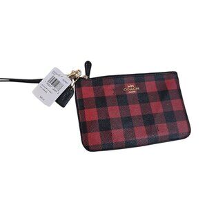 Coach Women's Gingham Print Red Black Small Wristlet NWT